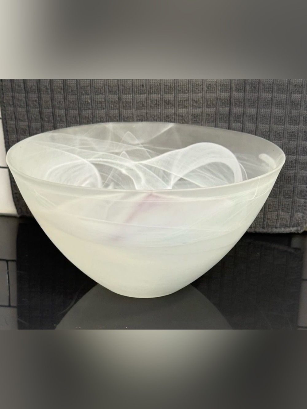 Vintage Hand Blown Portmeiron Art Glass Bowl White Swirl Cranberry 8.75"D 4.5"T